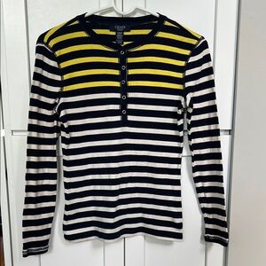 Chaps Black, White, and Yellow Striped Henley
